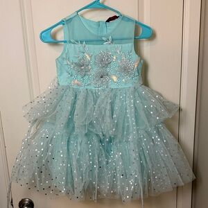 Charming Aqua Kids Dance Costume with Floral Embroidery